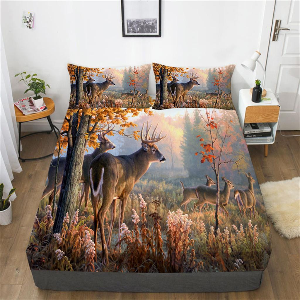 Принт Олень Лось Дикое Животное Простыня на резинке для Мальчиков Девочек Подростков, Комплект Простыней Дышащий наматрасник Подарок Покрывало для Кровати Декор Комнаты