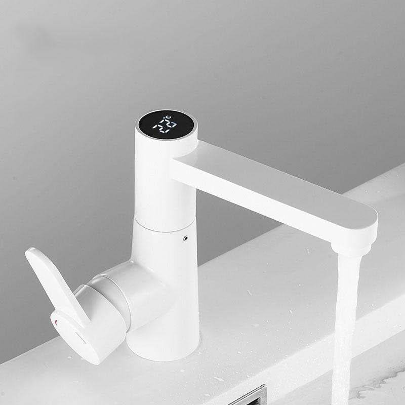Белый/Черный/Хром Смеситель для раковины в ванной из латуни Смарт Цифровой дисплей Смеситель для умывальника Светодиодный дисплей Таблица температуры Смеситель
