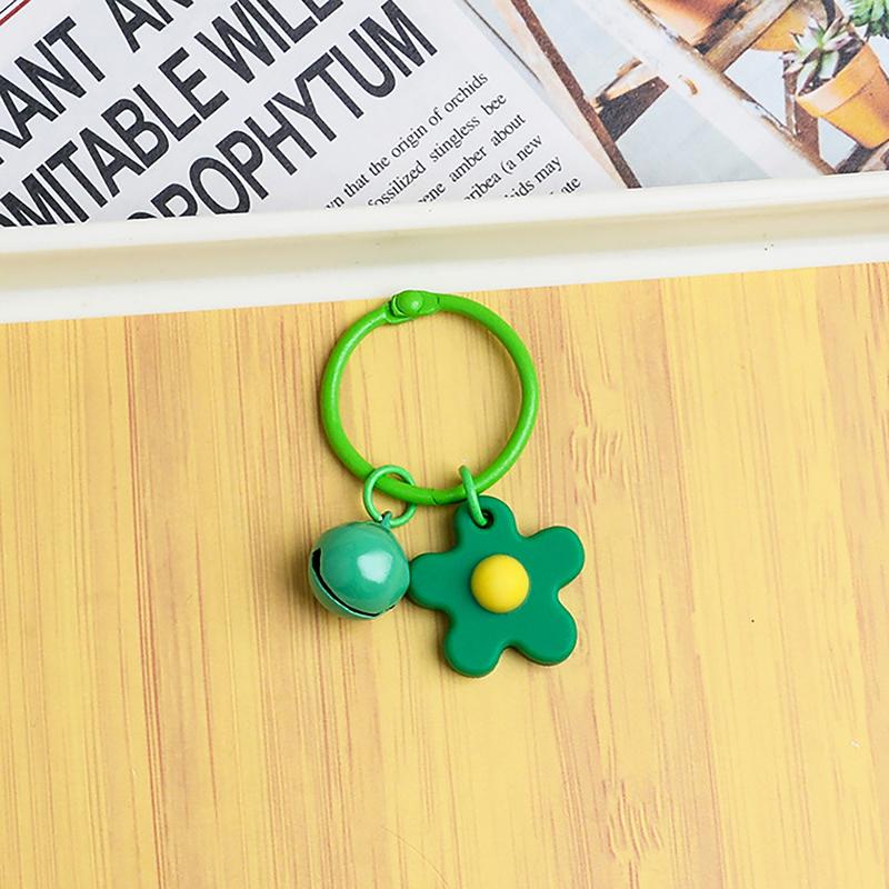 Colorful Flower Keychain With Bell Creative Metal Keyrings Flower Bells Pendant Keychain Bag Accessories Key Ring