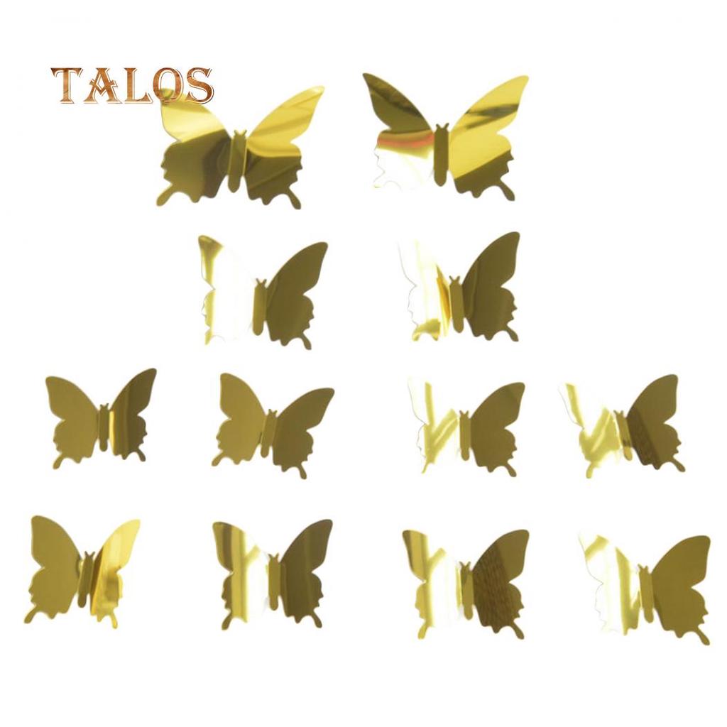Talos 12Pcs/Set Mirror PVC Butterfly 3D Single Layer Wall Art Sticker Removable Home Decor