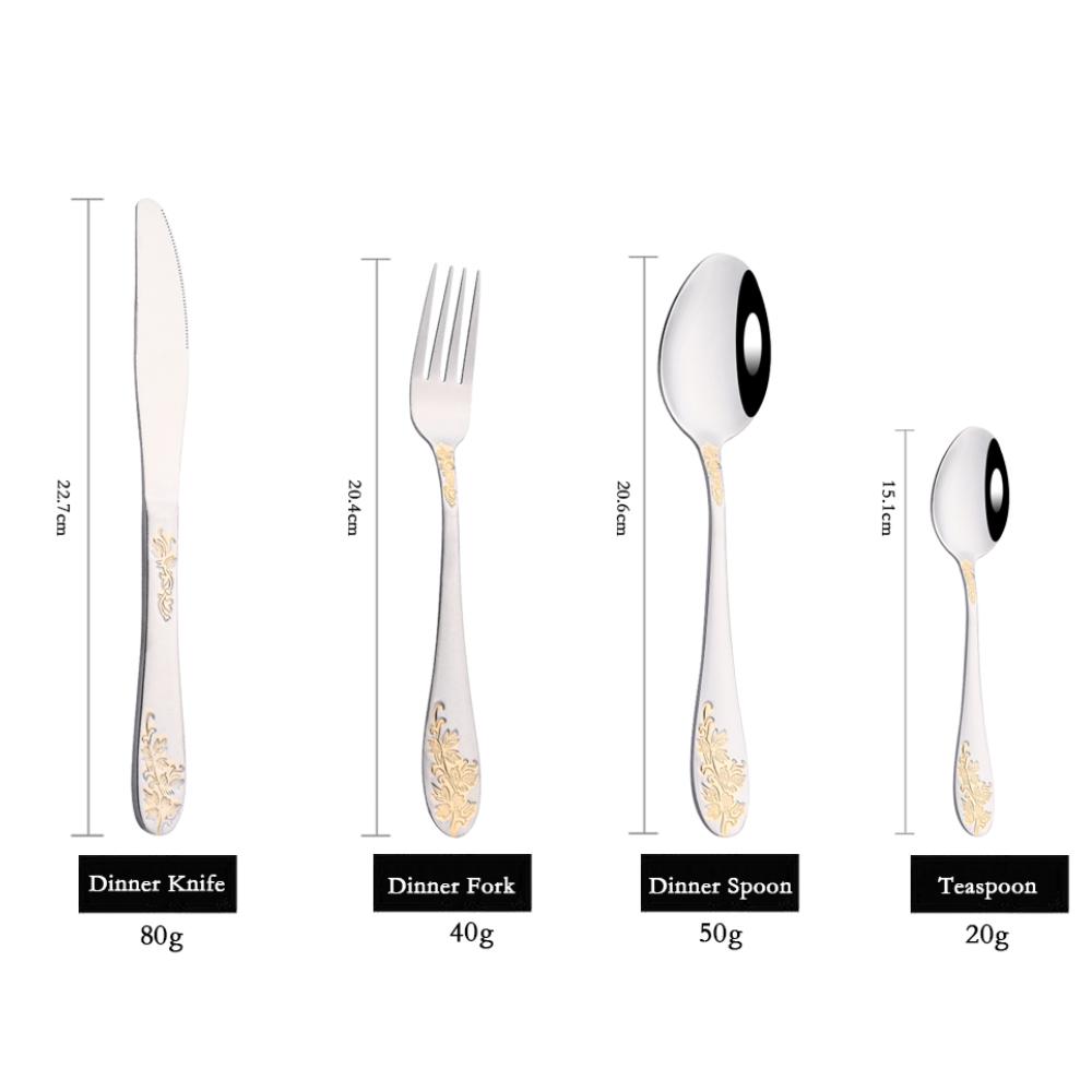 16 шт. позолоченная посуда, набор столовых приборов, роскошный набор столовых приборов, нож из нержавеющей стали, вилка, ложка, королевский западный набор столовых приборов, набор столовых приборов