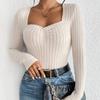 Women's Solid Ruched Sweerheart Neck Tee Casual Long Sleeve T Shirt for Fall Winter Women's Clothing for Daily Wear