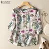 Women Casual O-neck 3/4 Sleeve Summer Floral Print Blouse
