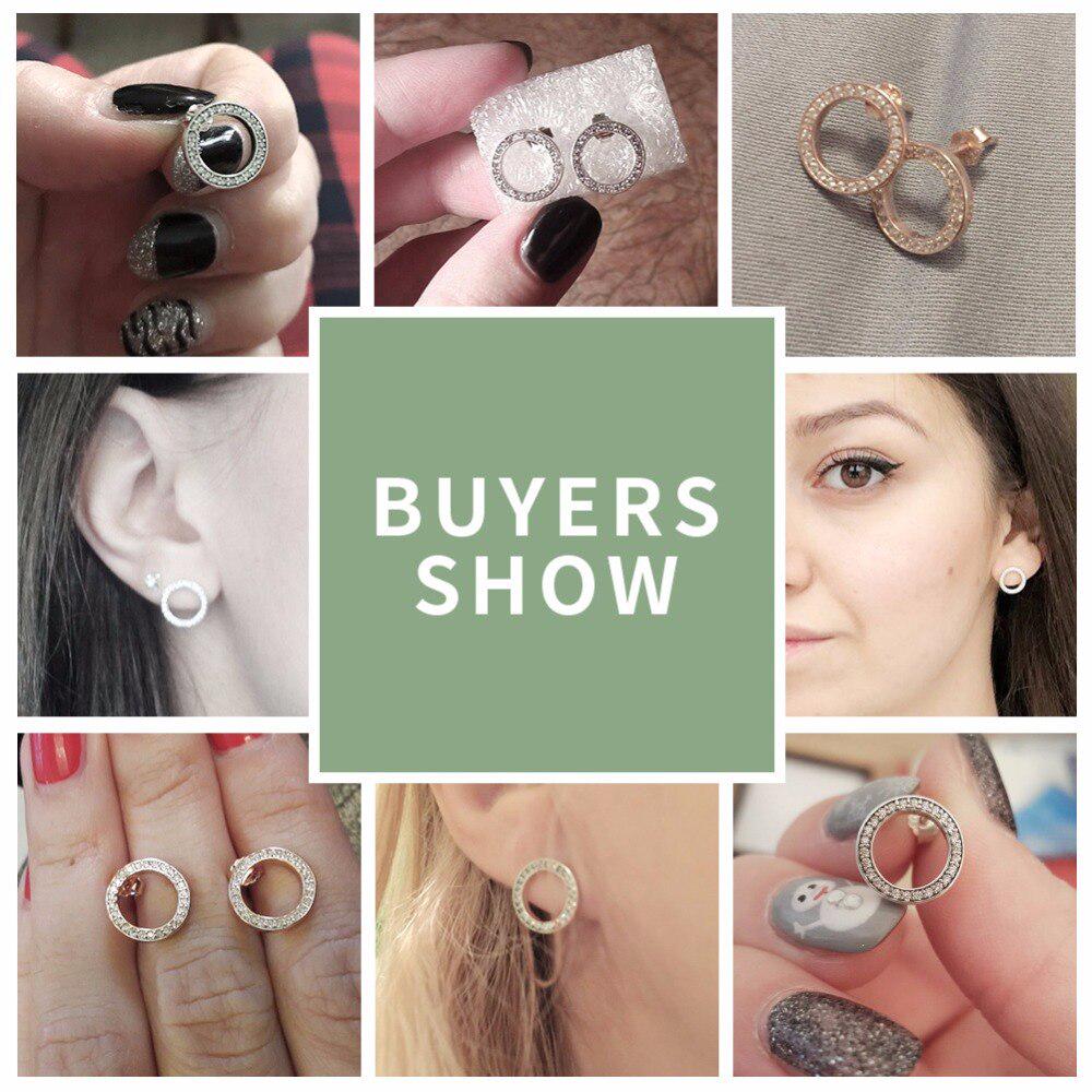 BAMOER Forever Clear CZ 925 Sterling Silver Circle Round Stud Earrings with CZ Jewelry GIFT