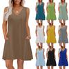 Women's Summer Dresses Loose Fit Solid Color V Neck Sleeveless Sundresses Beach Hawaiian Dress With Pockets