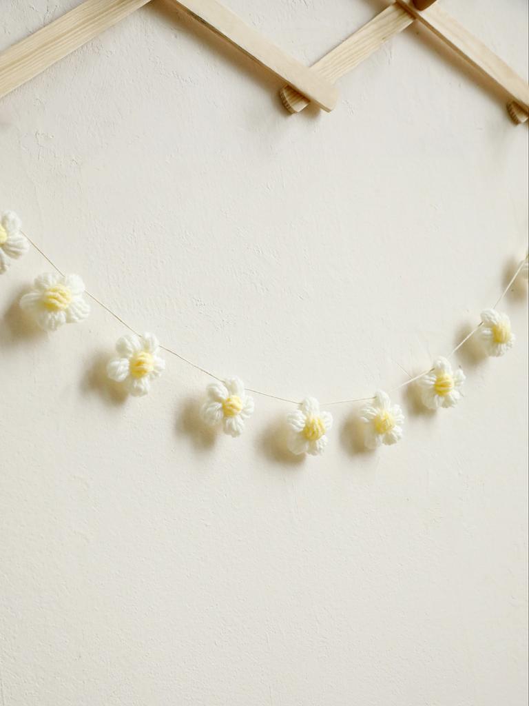 Ручная работа, Гирлянда из вязаных крючком цветов, DIY Бохо Белый и Желтый Декоративное настенное панно для декора дома, Декор для свадьбы весной и летом