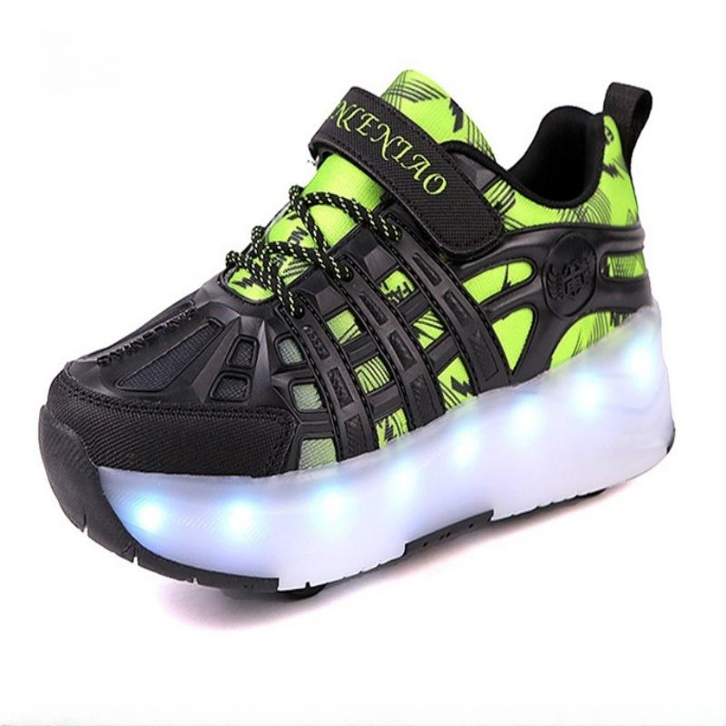 New Four-Wheel LED Light-Up Shoes for Children with Retractable Wheels USB Charging Sports Shoes Roller Skates Entertainment