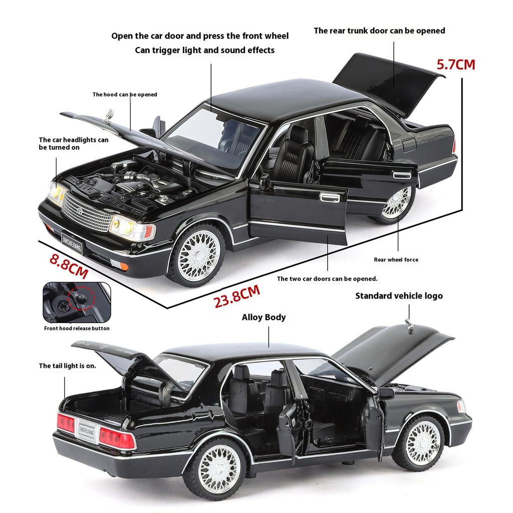 1/32 Металлическая литая модель автомобиля Toyota Toyota Crown Симуляция Звук и свет Подставка с ремнем Детские игрушки Подарок на день рождения