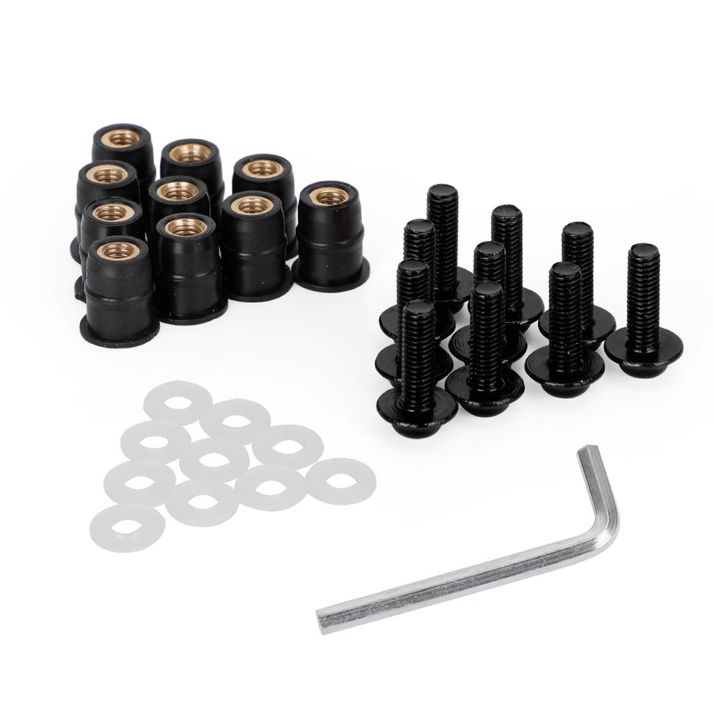 Motorcycle Wind Screen Shield Alu M5x16mm Screw Bolt Washers Kit Black 10 Pack