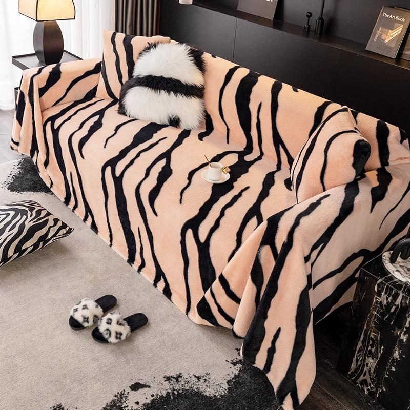 Plush Sofa Cover Cloth Autumn and Winter Zebra Pattern Light Luxury High Sense Bunny Cashmere One Piece Non-Slip Full Cover Sofa Cover