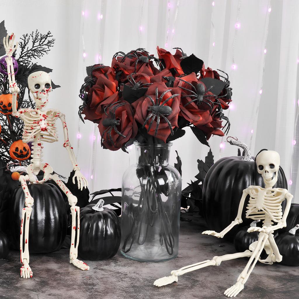 Flexible Black Spider Rose Flower Stem Bouquet Halloween Decoration Adjustable Silk Floral Arrangement Accessory