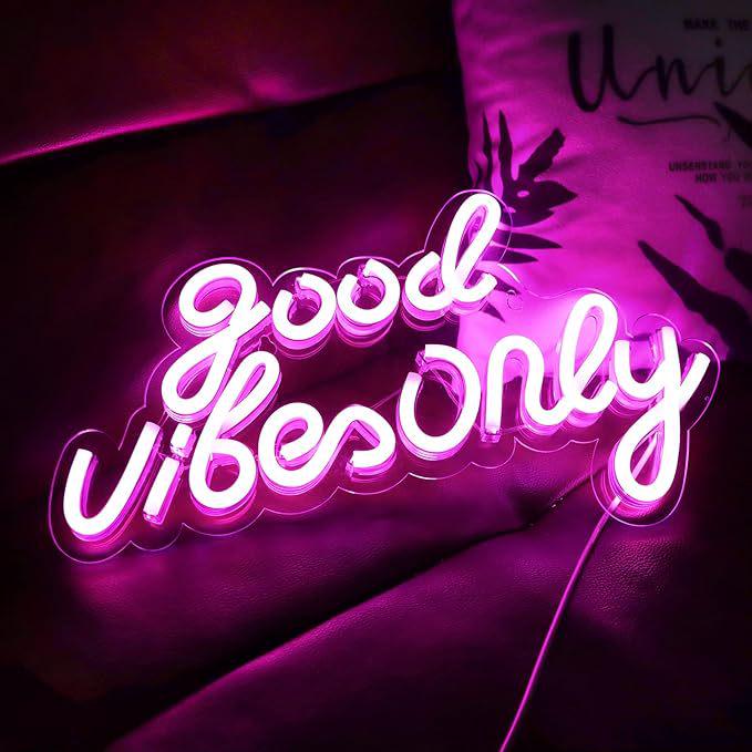 Прозрачный неоновый настенный светильник 'GOOD VIBES' - Красочное украшение для вечеринки
