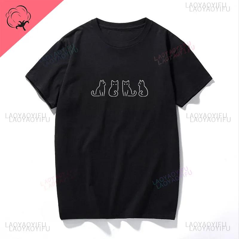 One two three cats French cat print interesting graphic street wear fashion casua men women universal shortsleeved Tshirt