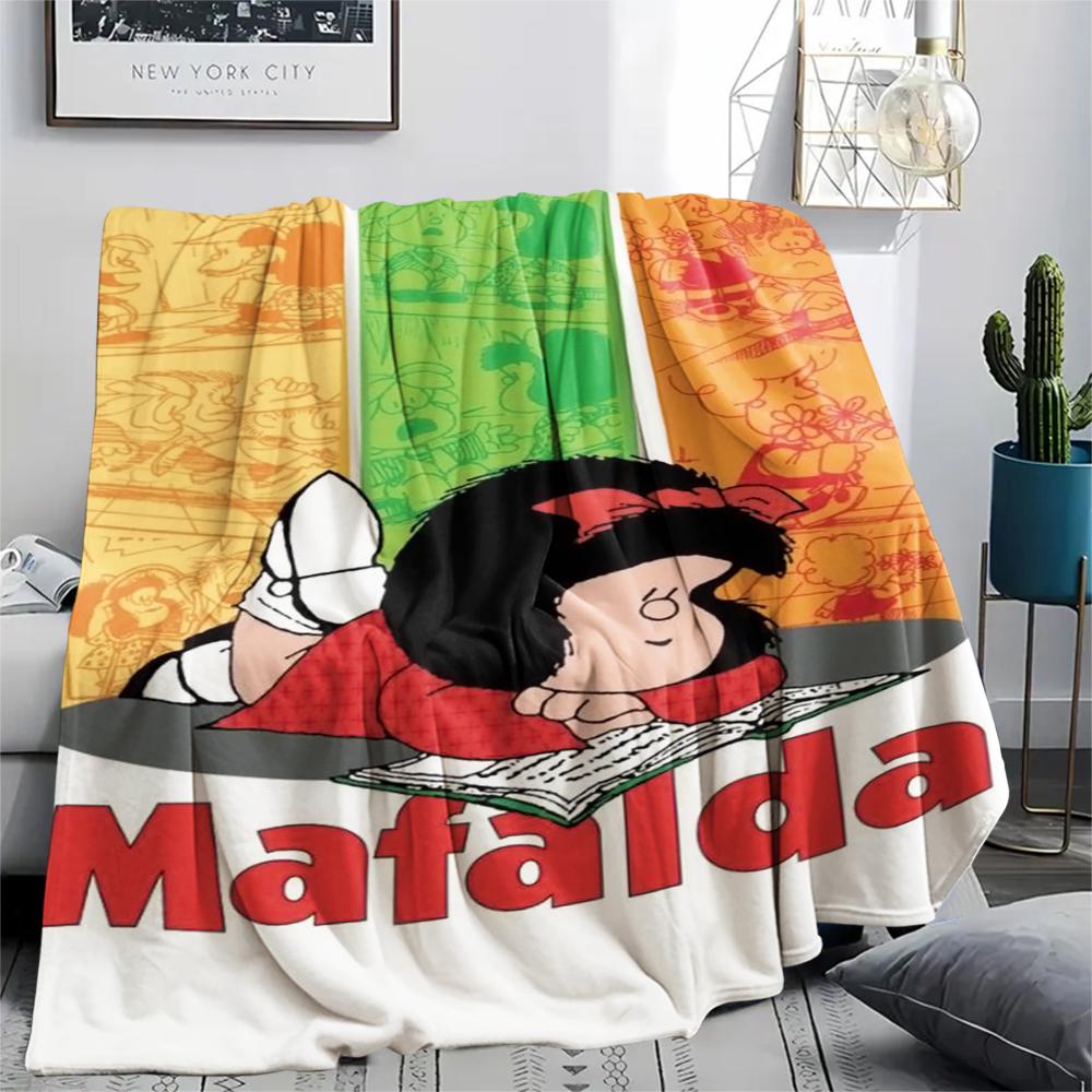 1PC Mafalda Print Flannel Blanket, High quality Comfortable for All Seasons, Home Decor, Warmth and Comfort, Perfect for Christmas Gifts 80