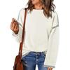 Women's Solid Color Loose Casual Patchwork Knitted Pullover Sweater Round Neck Long Sleeved Sweater Top