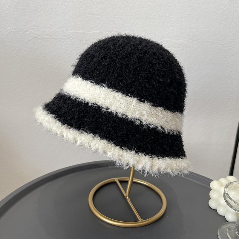 Полосатая осенне-зимняя шапка однотонная маленькая шапка в стиле ретро, универсальная, модная, плюшевая вязаная шапка, шляпа-ведро