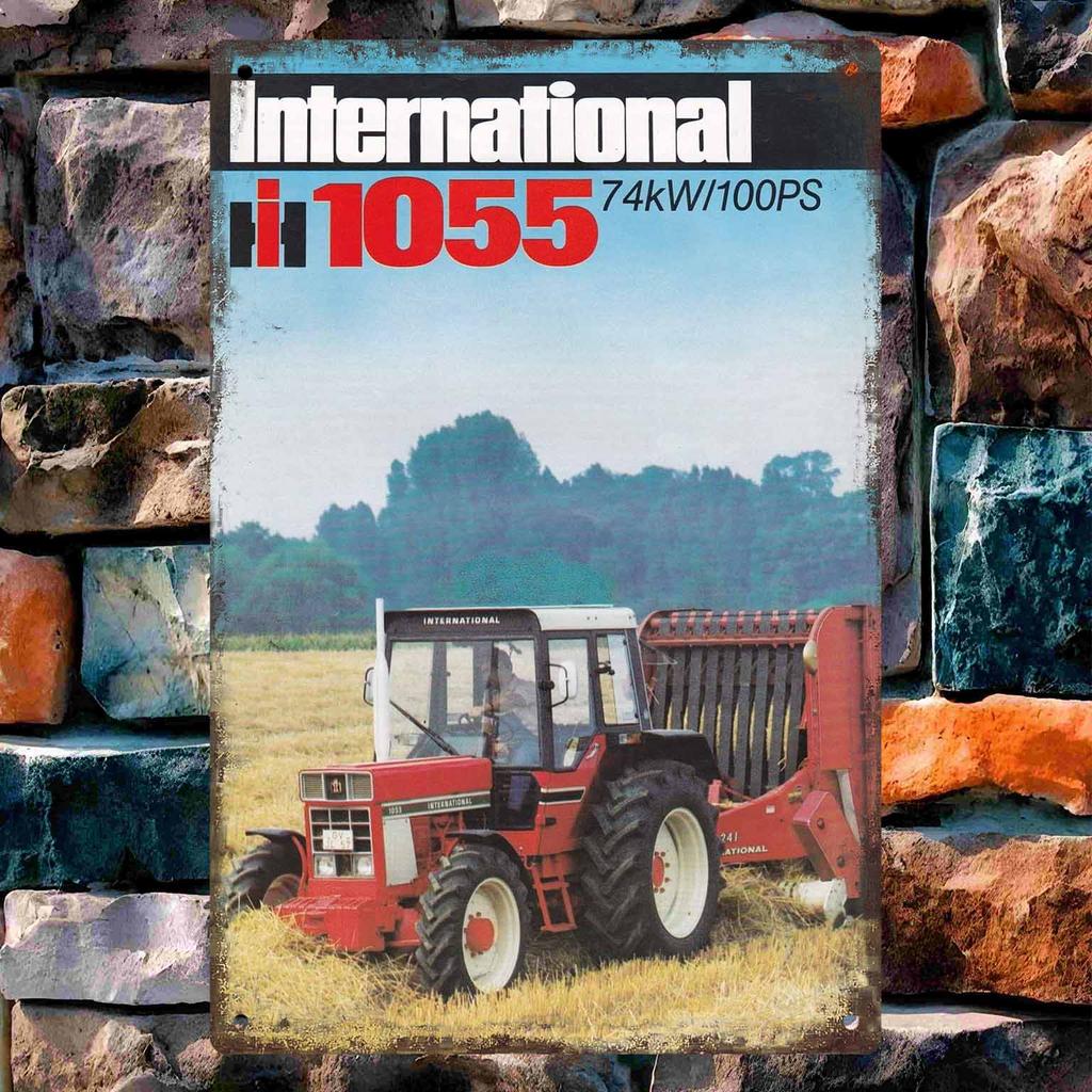 Detailed Illustration of a Vintage Red Plow Tractor Vintage Metal Wall Sign Decor Poster Frames Garage Living Room