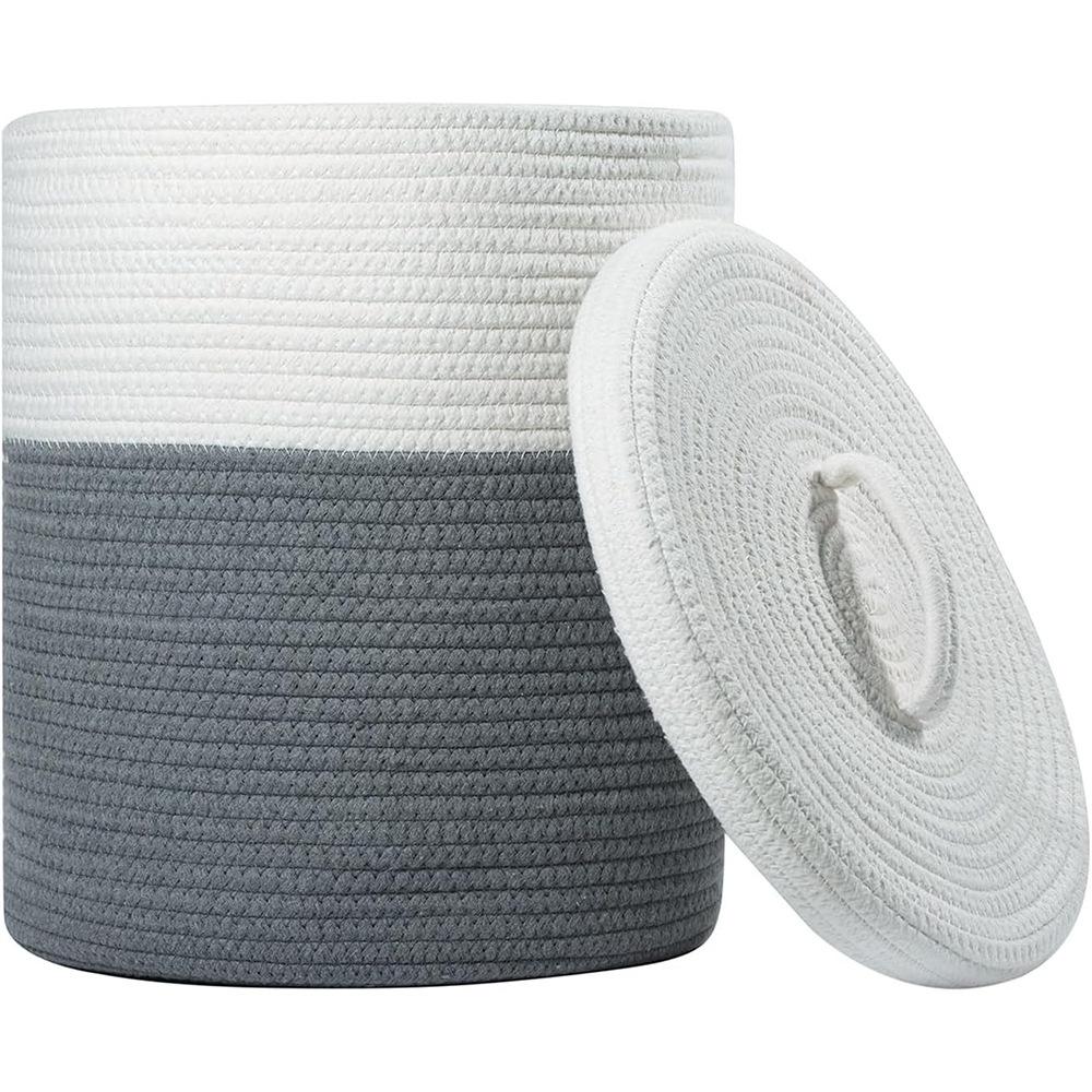 Плетеная корзина для белья и хранения из хлопковой веревки с крышкой