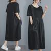 2023 Plus Size Korean Style Black Patchwork Pocket Dress for Women