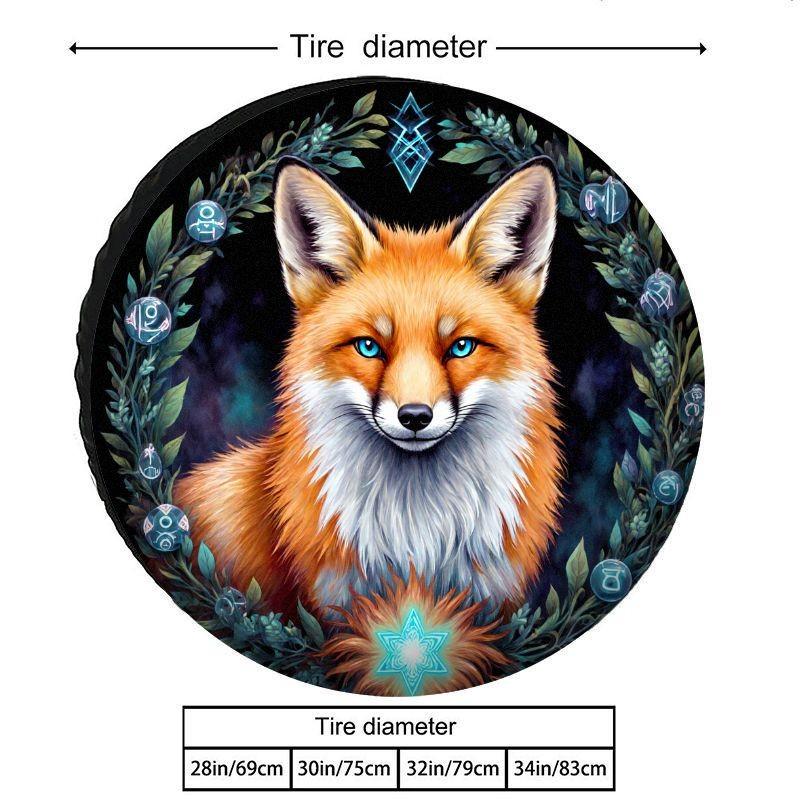 Mysterious Red Fox Tire Cover Polyester Fiber RV Trailer Wheel Protector with Runes
