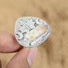 Natural Fossil Coral Promise Cresent Moon Adjustable Ring 925 Silver For Women