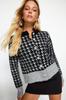 Women's Fashionable Stylish Cardigan Black Boucle Thread Patterned Jacket Look Knitwear Cardigan