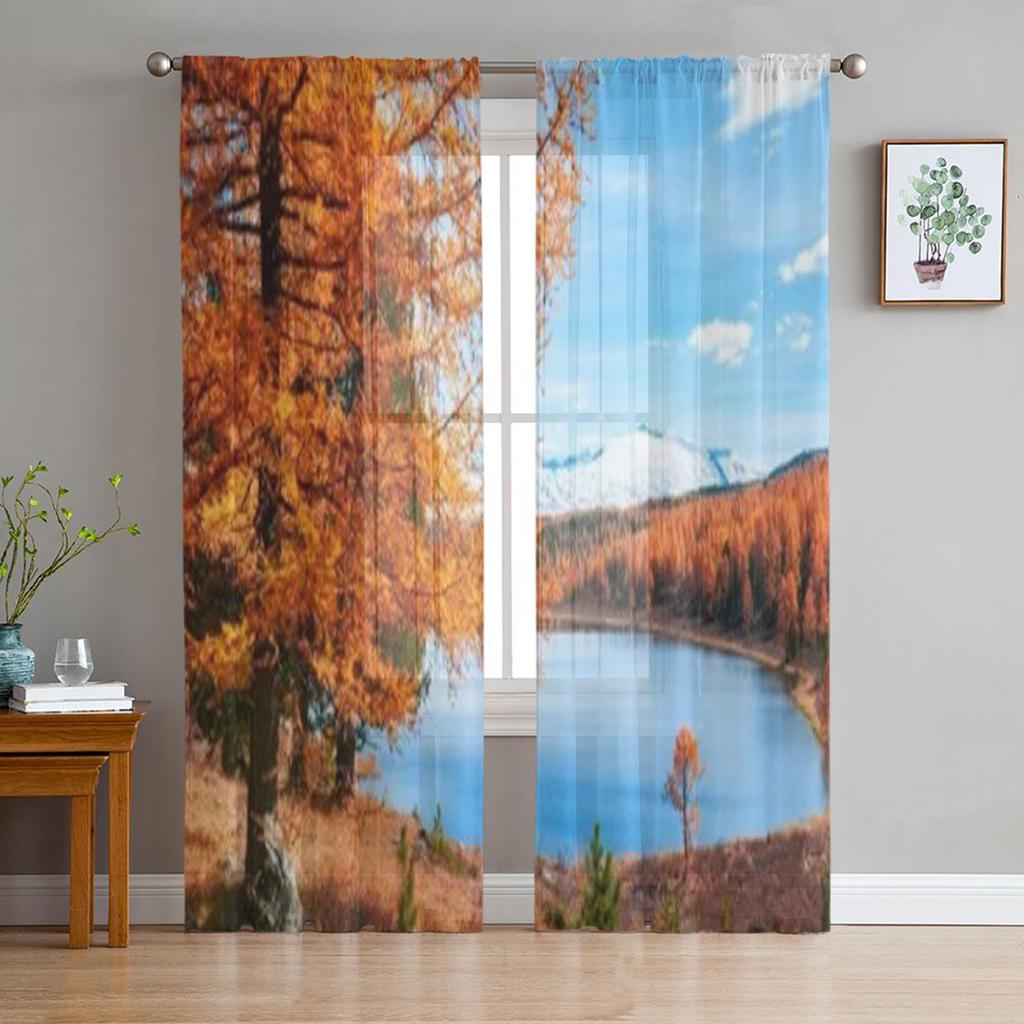 Climbing In Mountains Beautiful Autumn Sheer Curtains For Bedroom Living Room Tulle Curtains For Kitchen Window Voile Curtains