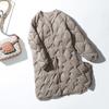 Женская Сверхлегкая Длинная Куртка из Белого Утиного Пуха с Узором Аргайл, V-образным Вырезом и Повседневная Осенне-Зимняя Верхняя Одежда