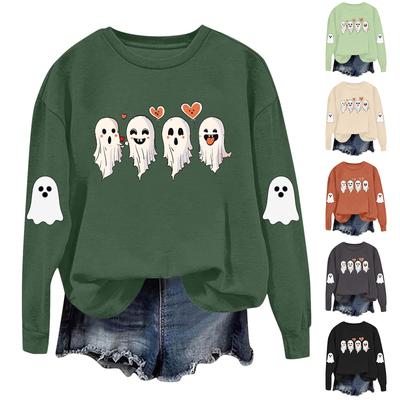 Женская модная повседневная толстовка с длинным рукавом и принтом на Хэллоуин, с круглым вырезом
