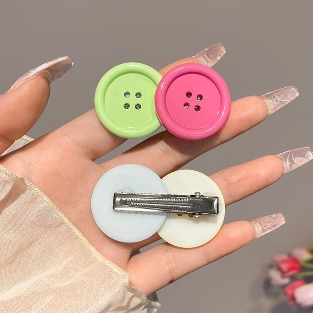 2pcs Non-Slip Button Shape Hairpins Oval Design Cute Barrettes Candy Color Hair Clip Party