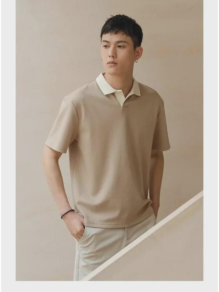 Мужская летняя повседневная однотонная рубашка поло