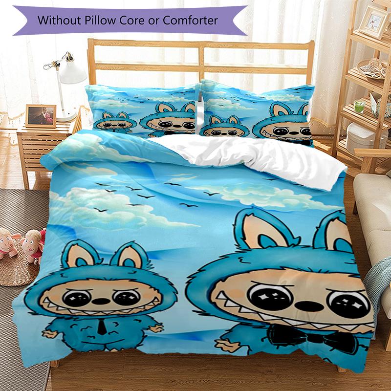 Rabbit Friends Design Bed Bedding Set 1 Duvet Cover + 2 Pillowcases Soft Breathable Household Bed Linens