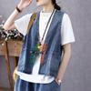 Summer Women's Retro Contrast Color Patch Disc Buckle Denim Vest Thin Loose All-match Sleeveless Blouse Waistcoat Waistcoat