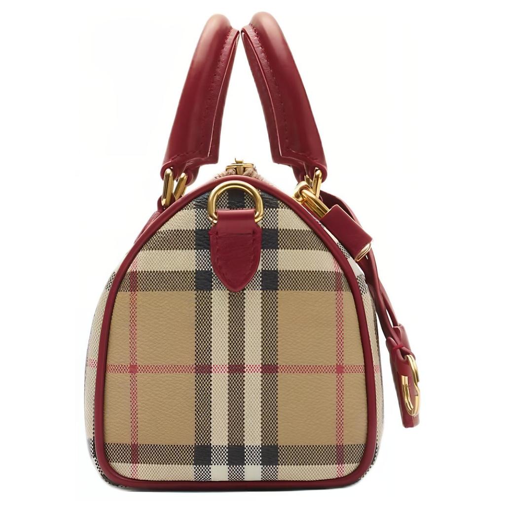 Burberry Клетчатая сумка-боулинг Color Block Мини Женские Сумки Архивный Бежевый Изумрудно-Красный 81162801