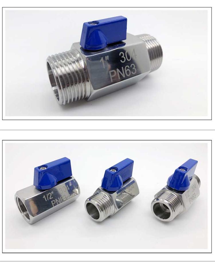 304 Stainless Steel High Pressure Mini Ball Valve, Double Male/Female Threads, Micro Design DN15