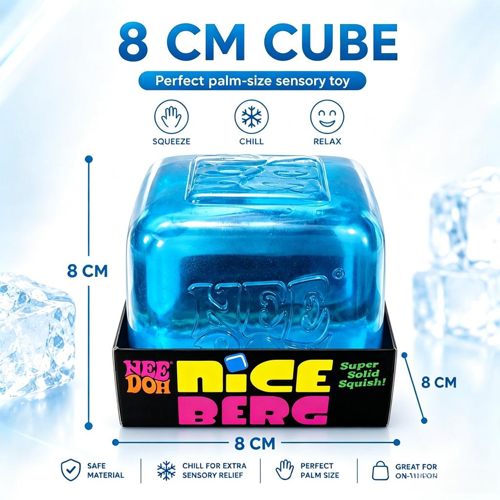 NeeDoh Niceberg 8 см Кубик для снятия стресса Сенсорная игрушка Суперпрочный Сжимаемый Кубик-фиджет Крутой Синий Расслабляющая настольная игрушка Средство от тревожности Портативный Подарок для детей