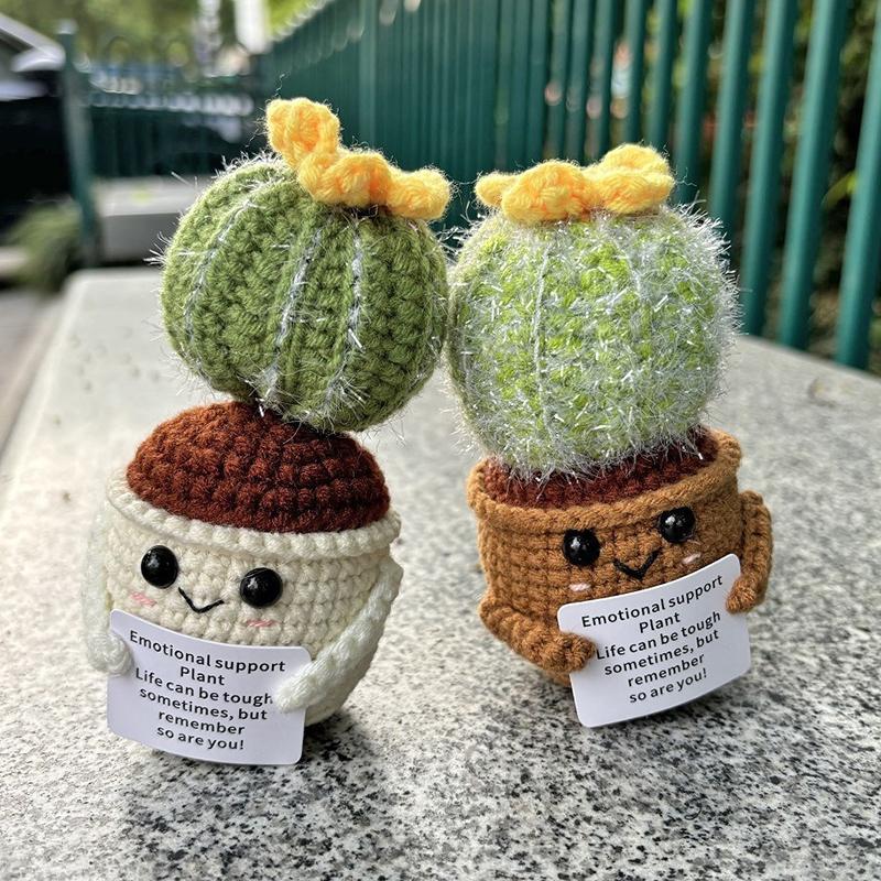 Handmade Crochet Miniature Potted Ornaments Positive Energy Card Wovening Emotional Support Plants Ornament Car Decorations