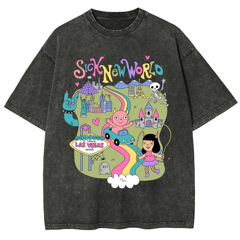 Fashion Death Metal Unicorn Ropa Hombre Y2K Men Women Unisex Harajuku Washed T-Shirt Streetwear Retro Cotton T Shirts Tees