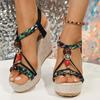Модные женские сандалии Летние ретро сандалии на платформе Богемный стиль Сандалии на танкетке с толстой подошвой Женский тренд Большой размер Пляжная обувь Женская