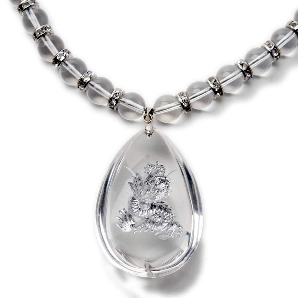 [Seki-Kira] Floating Silver Dragon Crystal Pendant, Natural Stone Crystal Necklace, 50cm, Men's, Power Stone, 553