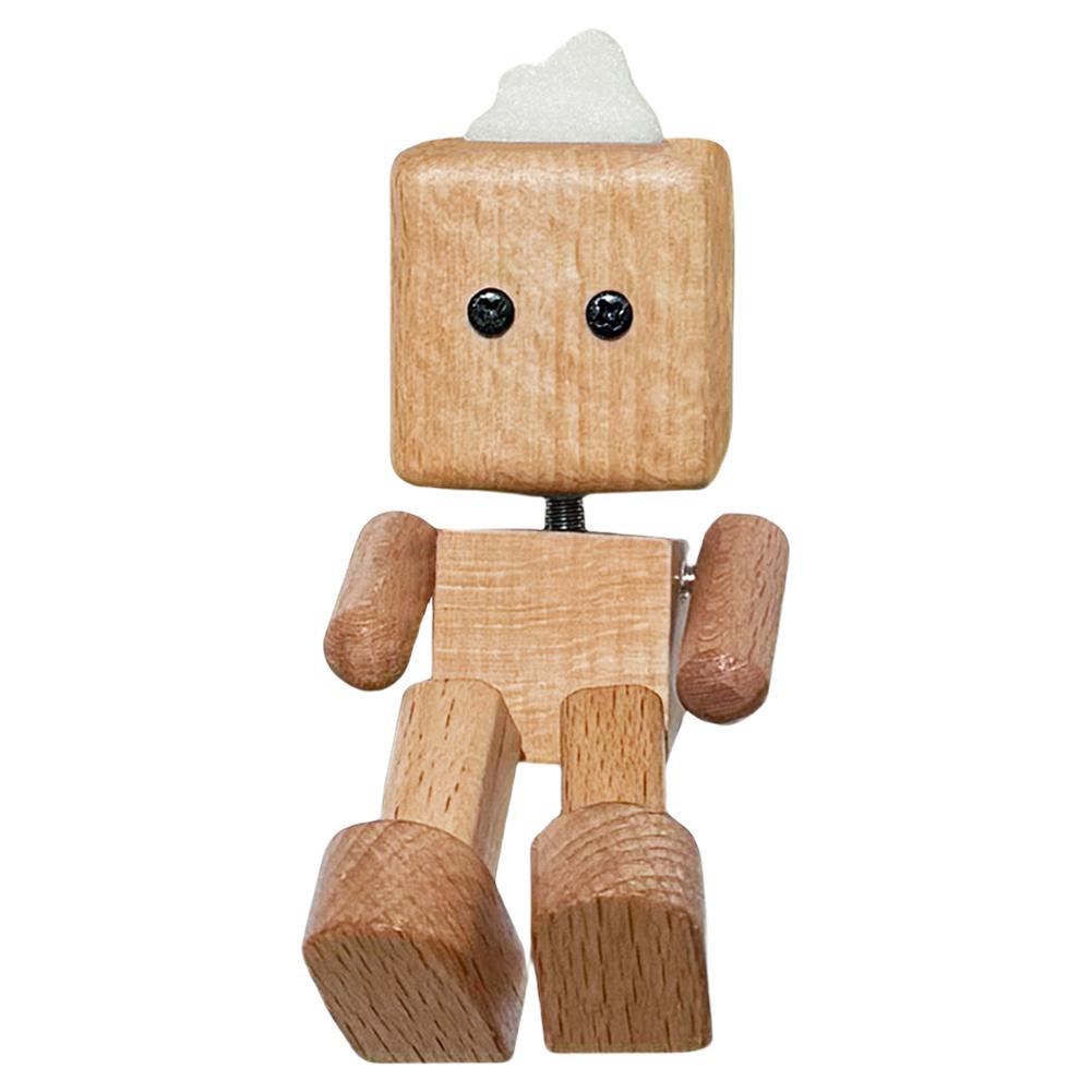 Cute Car Wood Man Shaking Wooden Man Figurine Car Decoration Small Ornaments Decor Creative Figurine Gifts for Home & Office