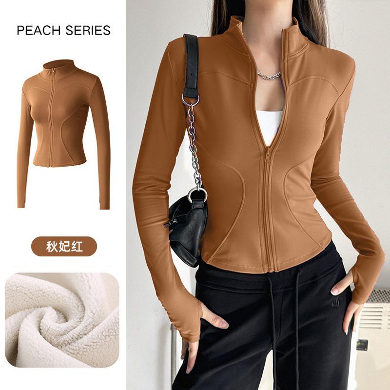Yoga clothes women's new velvet jacket spring long-sleeved high-elastic sports jacket fitness clothes tight and thin top