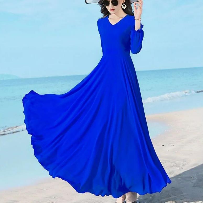 Летняя мода Новое корейское простое элегантное шифоновое платье средней длины Однотонное V-образный вырез Талия Молния Пэчворк Платья с рукавами-бабочками