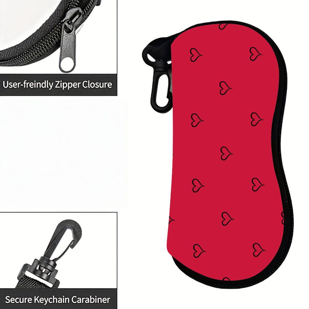 Red Love Heart Pattern Soft Cloth Eyeglasses Sunglasses Case, Portable Protective Pouch Bag, Lightweight Travel Spectacle Holder Glasses Accessories