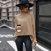 Spring and Autumn Women's Sweater Fashion Medium Long Solid Color High Neck Long Sleeve Knit Sweater