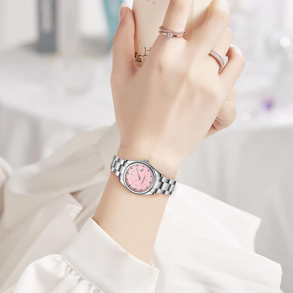 Часы аналоговые деловые освежающие стильные нержавеющая сталь светящиеся водонепроницаемые дата подарок японское руководство по эксплуатации в комплекте розовый мужской циферблат,