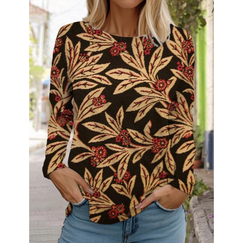 Женские белые топы с длинными рукавами, повседневные топы с круглым вырезом, 3D-принт с цветами, модный трендовый принт, женская футболка с длинными рукавами