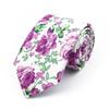 Floral Tie, For Men Women, 100% Cotton, Elegant Flower Necktie, White, Blue, Narrow Skinny, Wedding, Party