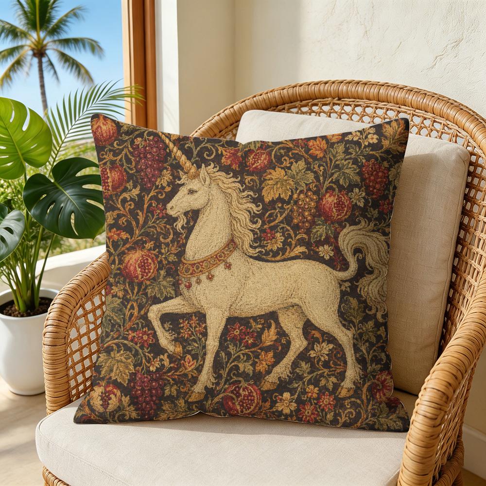 Unicorn Millefleurs Cushion Cover Double-Sided Plush Sofa Cushion Covers Organic Breathable Invisible Zipper
