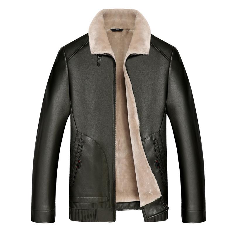 A New Winter Men's Casual Long-sleeved Leather Coat, Fashionable Lapel Trend Coat, Thickened and Warm